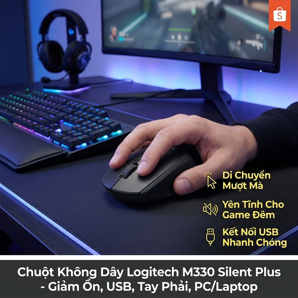 Chuột Logitech M330 Silent Plus Không Dây – Hoạt Động Êm, Kết Nối Nhanh