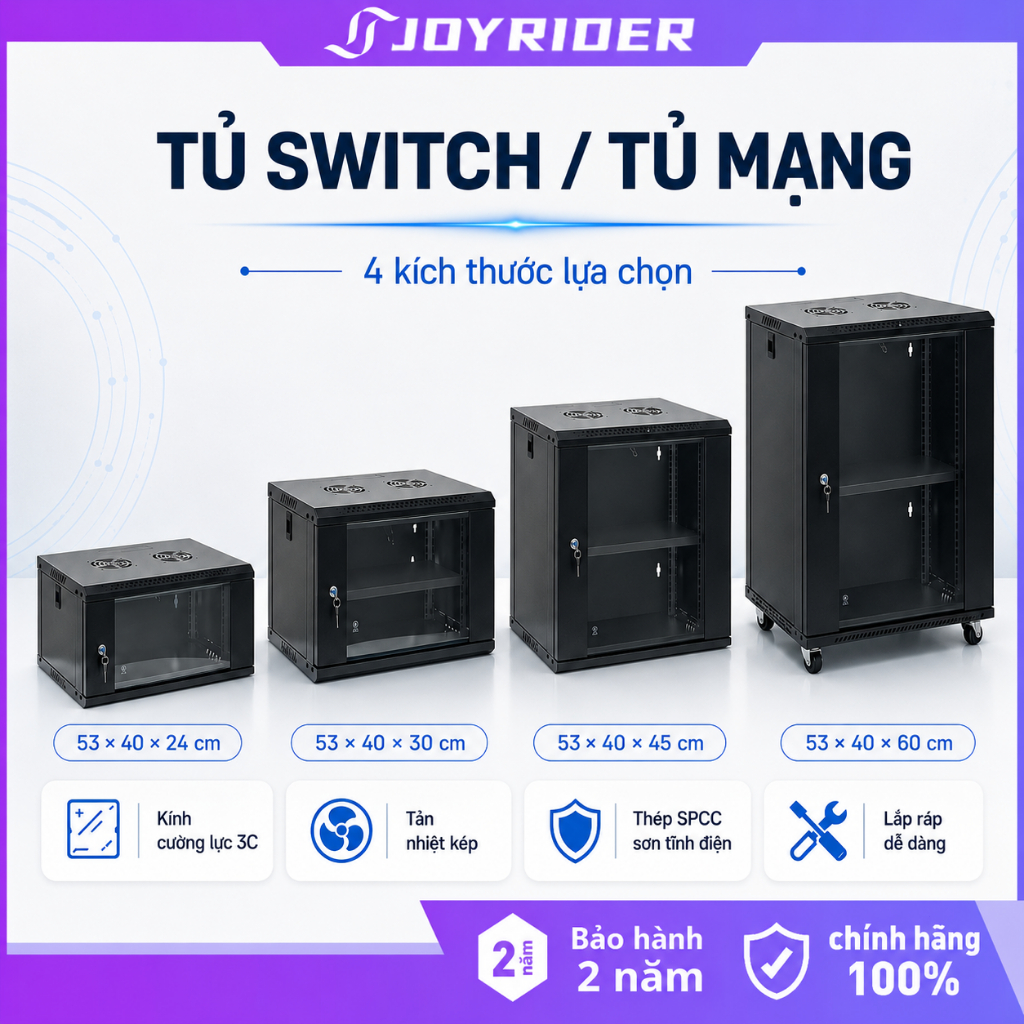 Tủ Rack Treo Tường 19 Inch 4U 6U 9U 12U Có Khóa Thép SPCC Cho Switch Server Camera