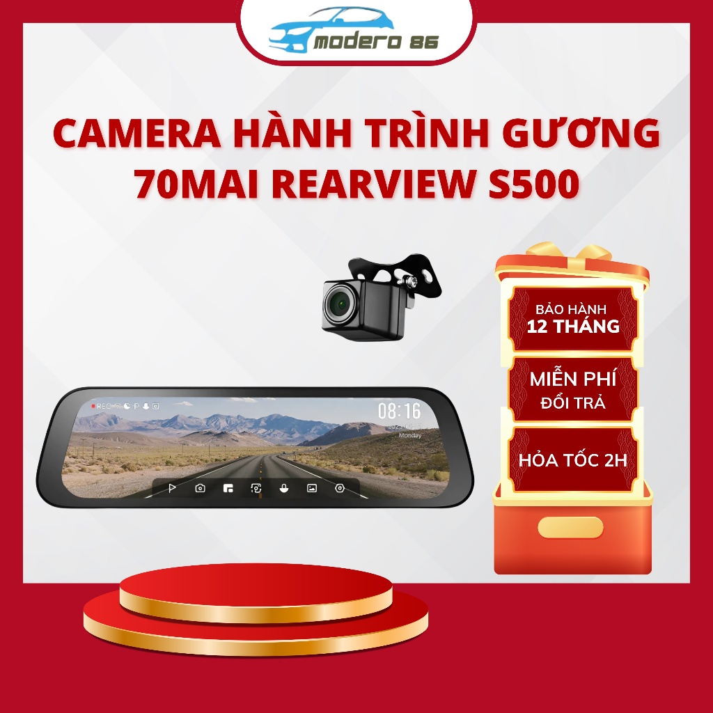 Camera hành trình Gương 70mai Rearview S500 - 3K HDR, phân phối chính hãng
