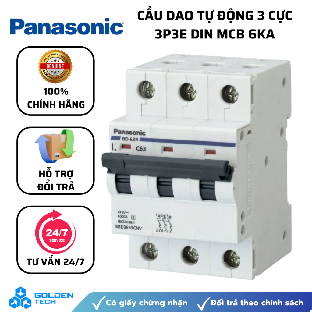 Panasonic Cầu dao MCB CB 3P 3 Pha 3 Tép 20A 25A 32A 40A 50A 63A Panasonic
