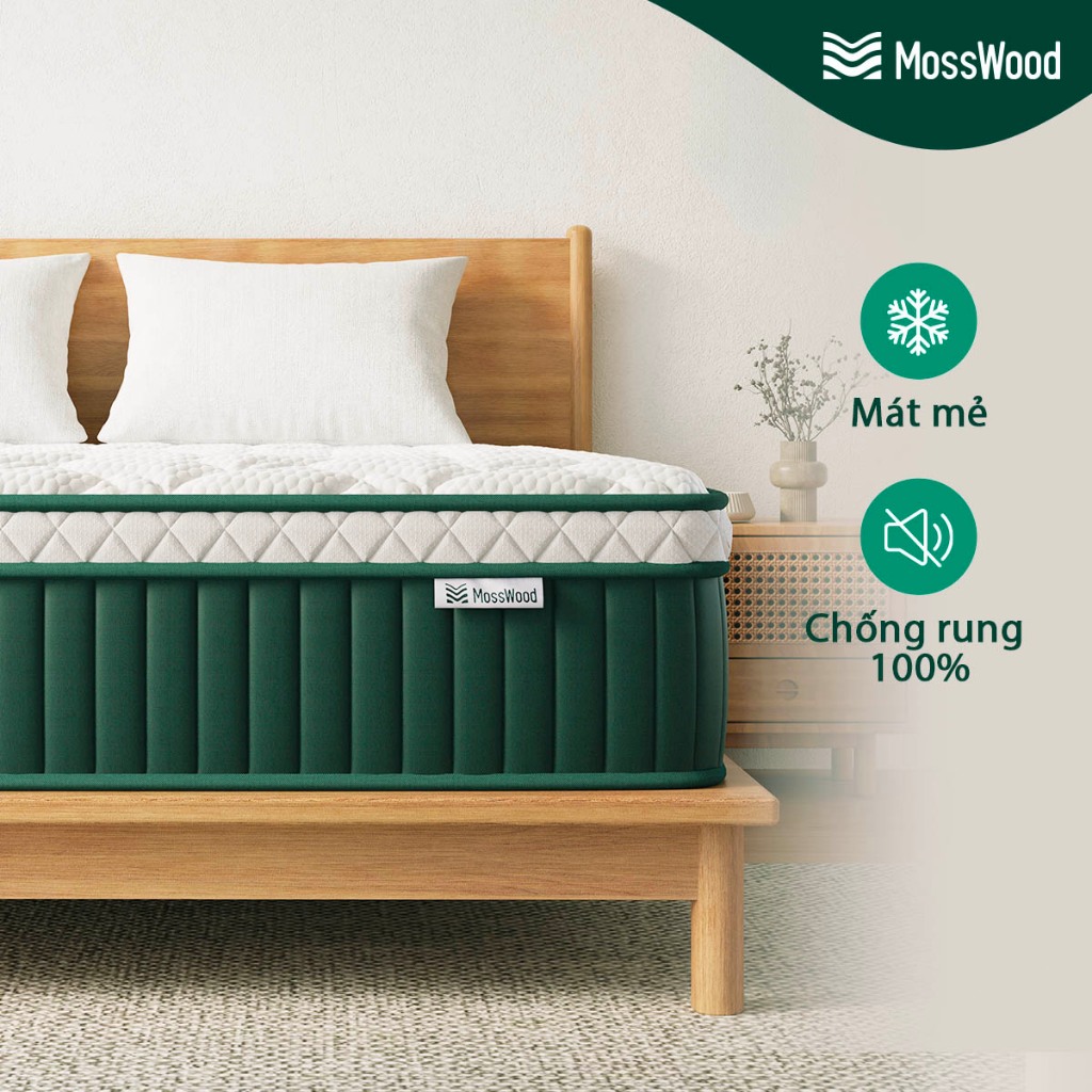 Nệm lò xo MOSSWOOD sử dụng vải lụa mát lạnh và mút hoạt tính bạc hà, thoáng khí và thoải mái, đáy nệm chống trượt | BigBuy360 - bigbuy360.vn