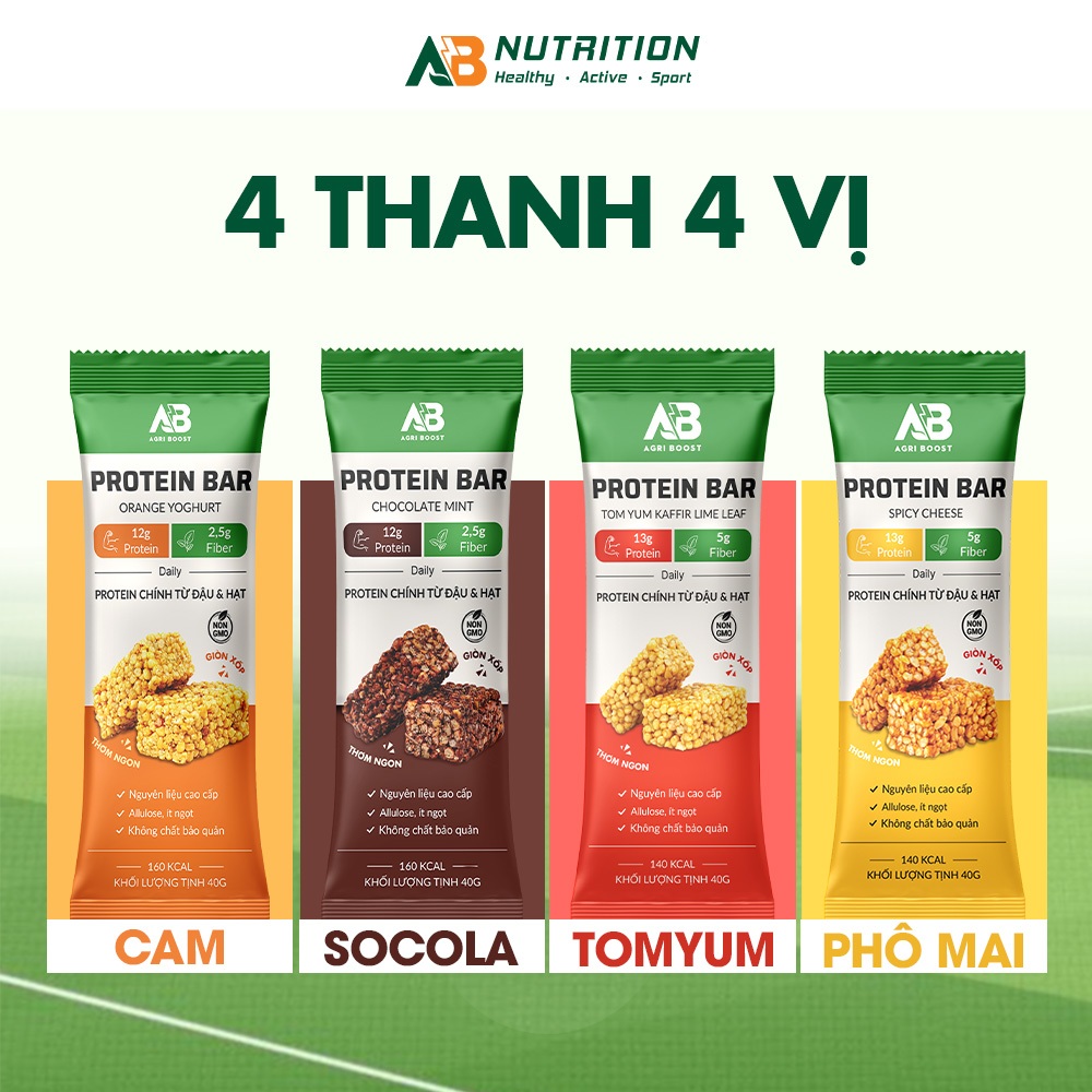 Thanh Protein Bar 40g AB NUTRITION Cung Cấp 13g Protein 5g Chất Xơ 160 Kcal, Ít Ngọt, Giòn Xốp, Dễ Ă
