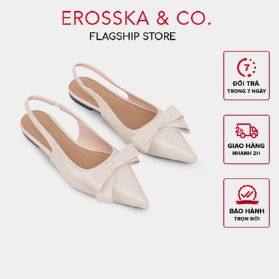 [EROSSKA] - Giày slingback đế bệt mũi nhon phối nơ phong cách tiểu thư màu đen - EL135