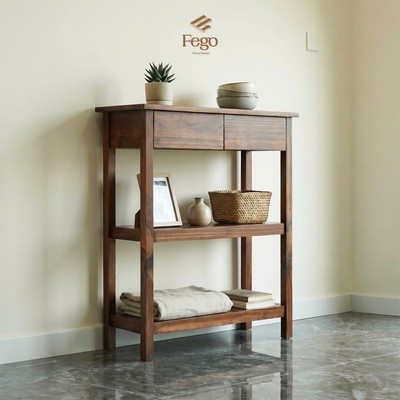 Kệ để đồ phòng bếp gia đình FEGO gỗ thông tự nhiên 3 tầng, kệ ngăn kéo đa năng