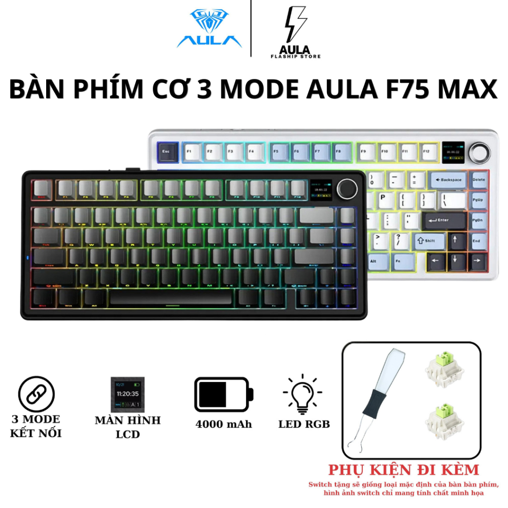 [CHÍNH HÃNG]  BÀN PHÍM CƠ AULA F75 MAX - MẠCH XUÔI - CÓ MÀN HÌNH LED - 3 MODE KẾT NỐI