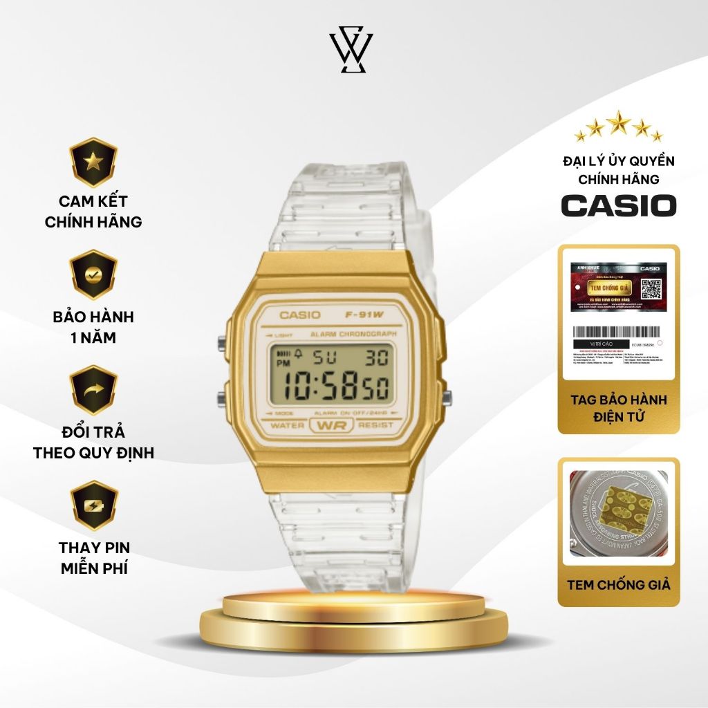 Đồng Hồ Điện Tử Nam Casio F-91WS-7A2DF Mặt Kính Nhựa 35.2mm Chống Nước Bền Bỉ Chính Hãng
