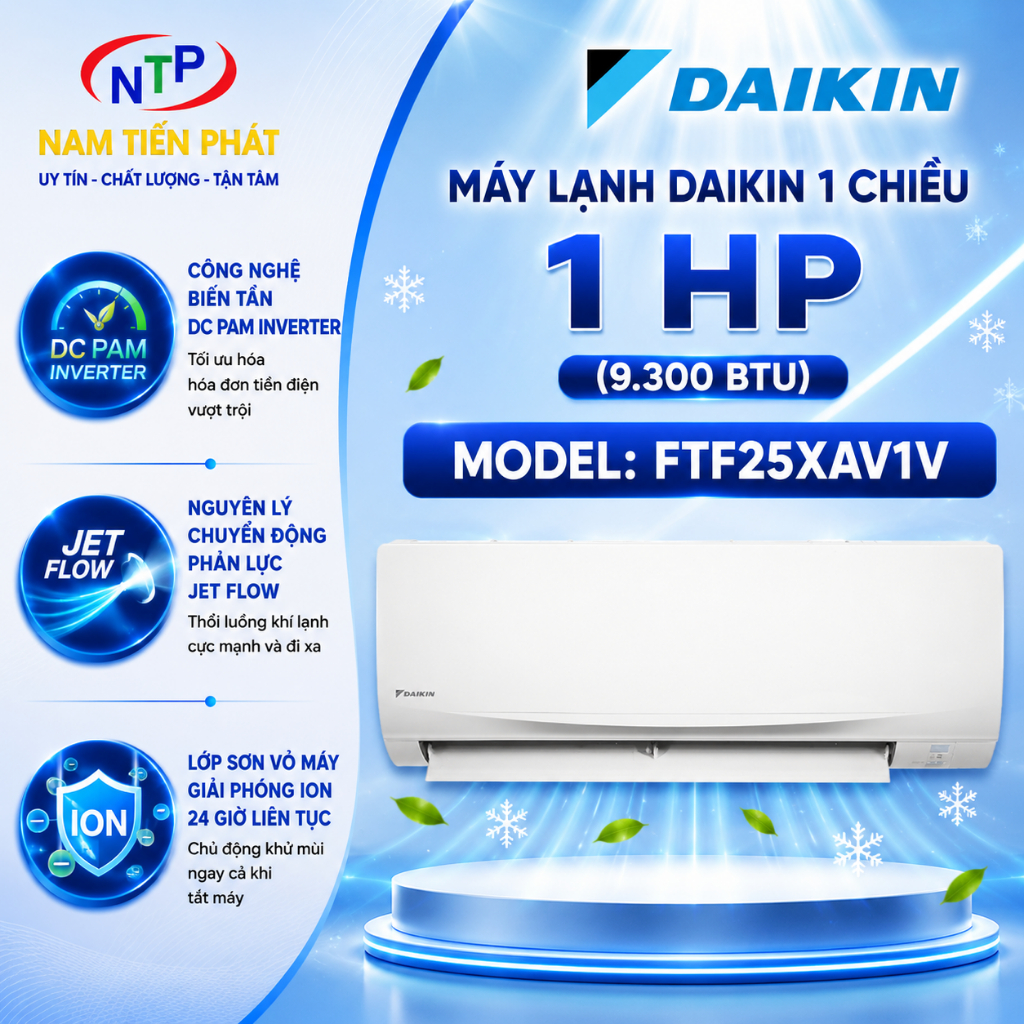 Máy Lạnh Daikin 1HP  FTF25XAV1V | 9300 BTU|  Phin Lọc Apatit Titan Khử Mùi, BH Chính Hãng 2 Năm