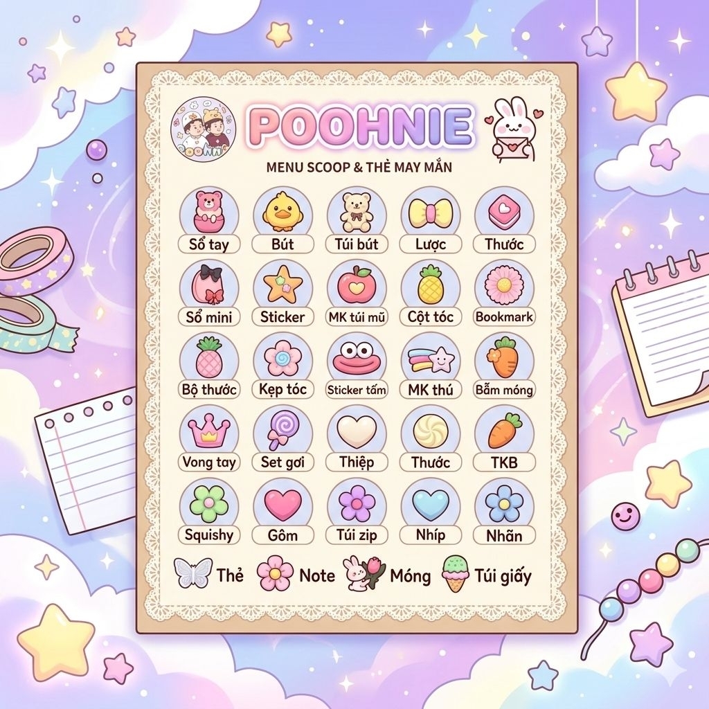 Scoop Nhân Phẩm Đồ Gói Hàng/ Văn phòng phẩm/Phụ kiện Lucky Gift - Poohnie Store
