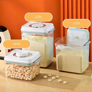 Hộp đựng hạt bột cà phê, sữa, thực phẩm khô, chống ẩm, bằng nhựa trong suốt, kèm thìa và thanh gạt