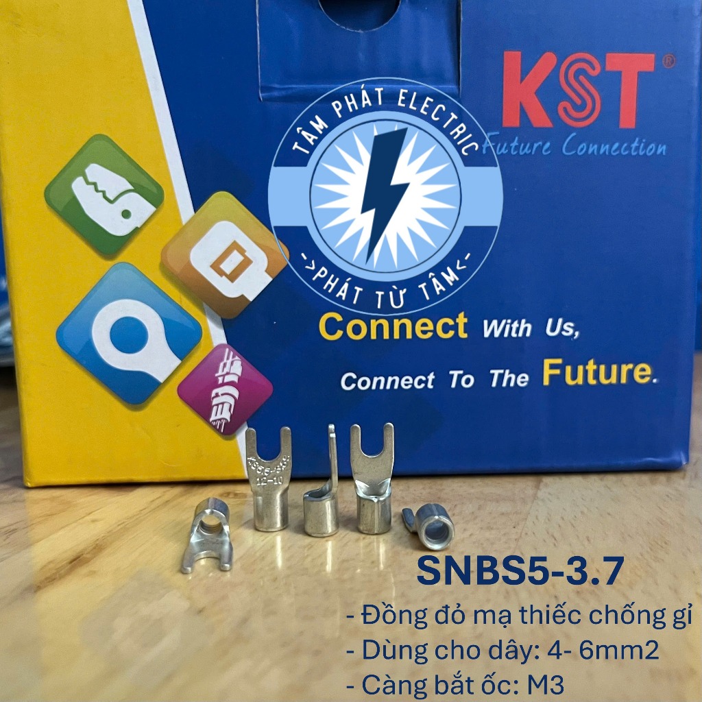 Đầu Cose chữ Y trần SNBS5-3.7 KST | Cos trần dây 4–6mm² | Đầu cos chữ Y cho tủ điện công nghiệp