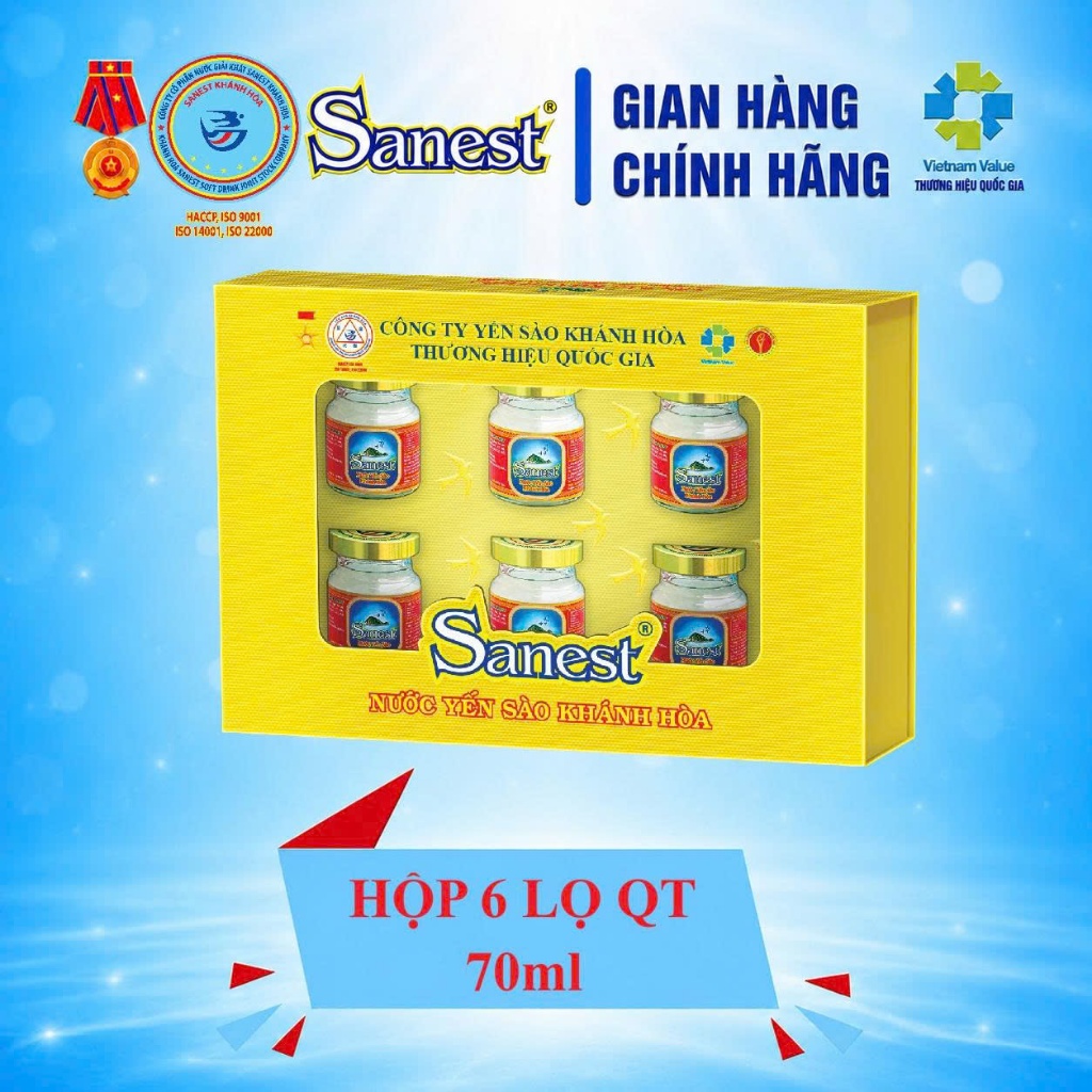 💥 NEW [ Hộp 6 lọ quà tặng ] Nước Yến sào Khánh Hòa Sanest  - Có đường