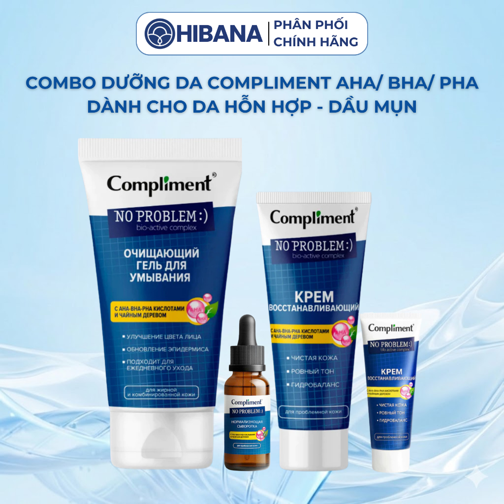 Combo Dưỡng Da Compliment AHA BHA PHA(SRM,Serum,KD,Chấm Mụn) Ngừa Mụn, Mờ Thâm, Se Khít Lỗ Chân Lông
