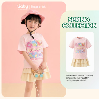 [ILABY 10-40kg] Set bộ bé gái, áo thun cotton co giãn và chân váy xòe tầng xinh xắn [3890+3349]