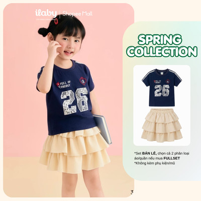 Mix set bộ bé gái ILABY áo thun cotton 4 chiều và chân váy xòe tầng dễ thương size 9-40kg [3865+3349]