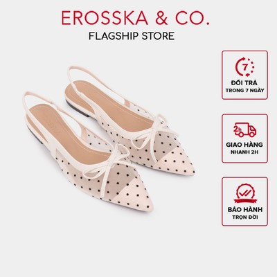 [EROSSKA] -  Giày slingback mũi nhọn phối nơ lưới chấm bi đính nơ nữ tính màu đen - EL136