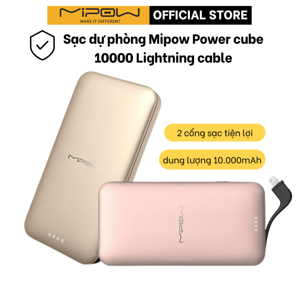 Sạc dự phòng Mipow Power cube 10000 Lightning cable chính hãng