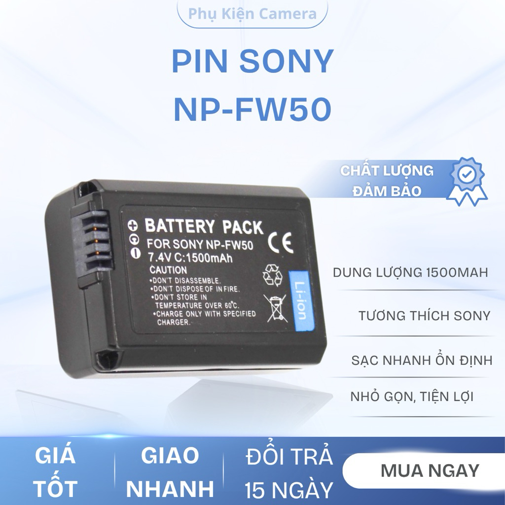 Pin Sony NP-FW50 1500mAh Thay Thế Cho Sony A6000 A6300 A6400 A6500 A7 A7II A5100 NEX-5N NEX-6 Phụ Ki