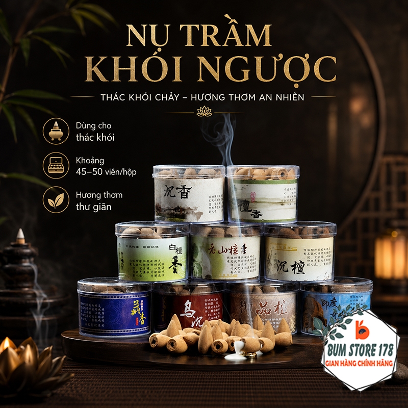 Hộp Nụ Trầm Hương Thơm Dịu Dễ Chịu, Nhang Nụ Trầm Xông Nhà Khử Mùi Thư Giãn Dùng Cho Thác Khói