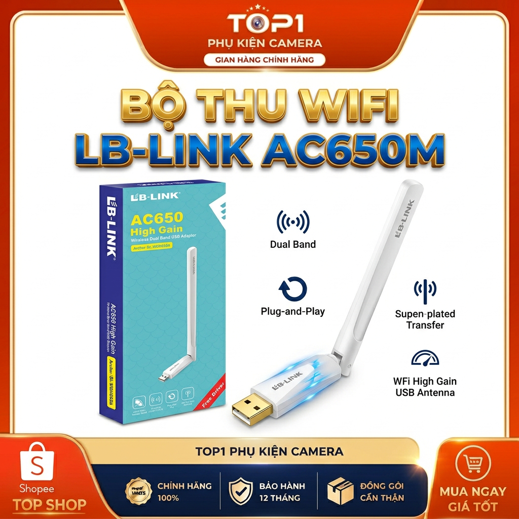 USB Thu Wifi LB-Link AC650M Băng Tần Kép - Bộ Thu Wifi Không Dây Tốc Độ Cao Cho PC, Laptop, Máy Tính