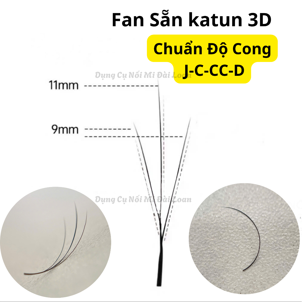 Mi fan Katun Wispy 3D Dày 0.05 Độ Cong J-C-CC-D 500Fan/ Hộp, Lông Mi Nhân Tạo, Dụng cụ nối mi Đài Lo