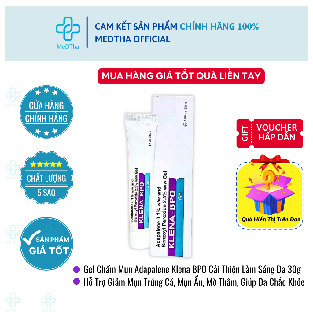 Gel Chấm Mụn Ẩn [KLENA BPO Adapalene 0.1%] - Hỗ Trợ Giảm Mụn, Mụn Thâm, Giúp Da Sáng Mịn 30g