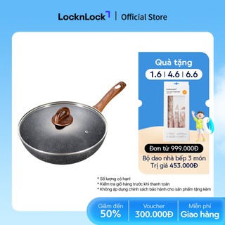 Chảo nhôm sâu lòng chống dính BAUM Marble 28cm,nắp thủy tinh Lock&Lock LBU1285