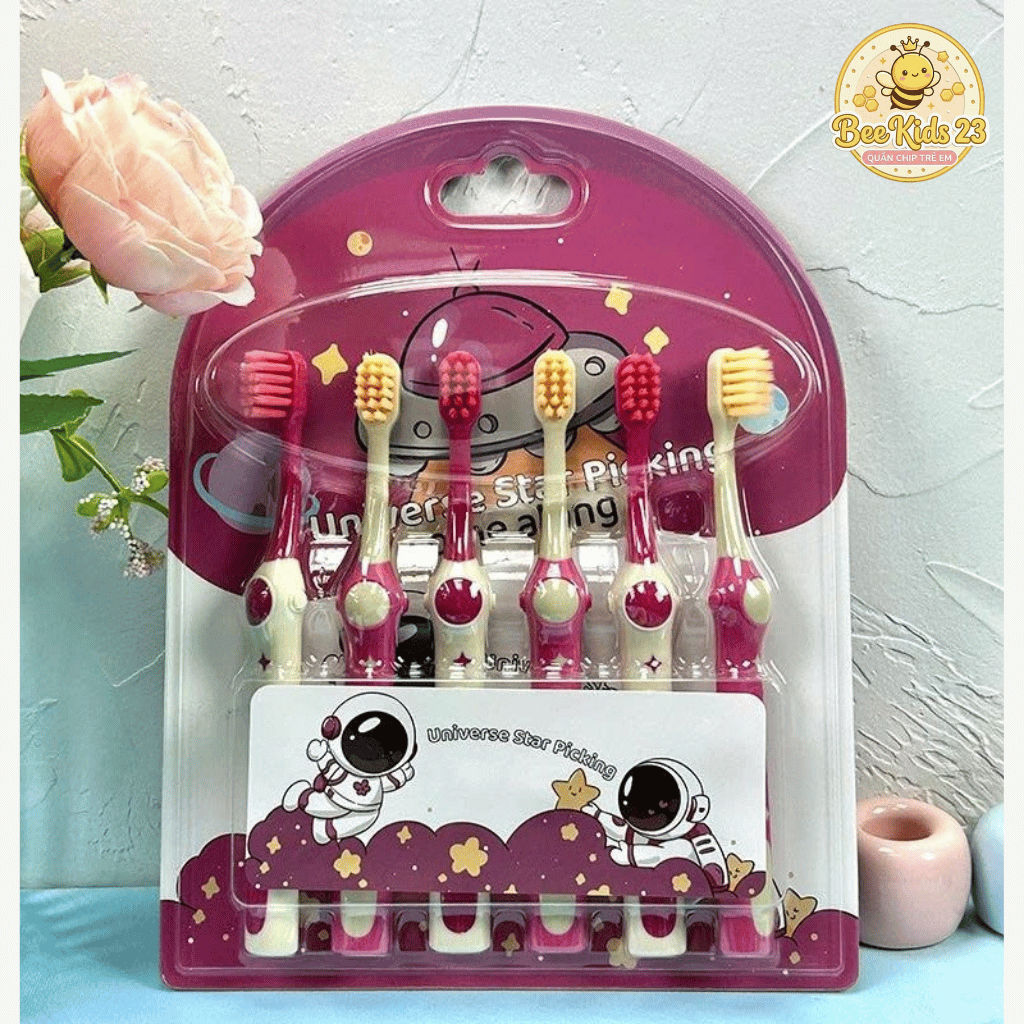 Combo 6 Bàn Chải Đánh Răng Cho Bé Sợi Mềm An Toàn Nướu Thiết Kế Phi Hành Gia Dễ Thương Cho Bé