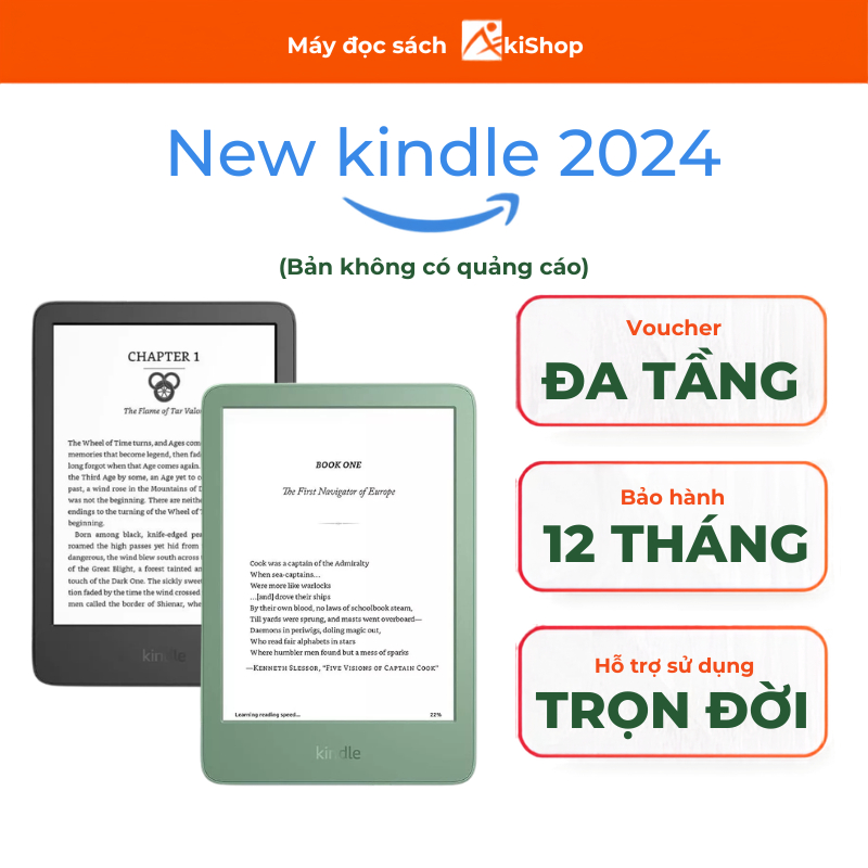 Máy đọc sách New Kindle 2024 - Kindle Basic (16Gb) Không quảng cáo chính hãng Akishop