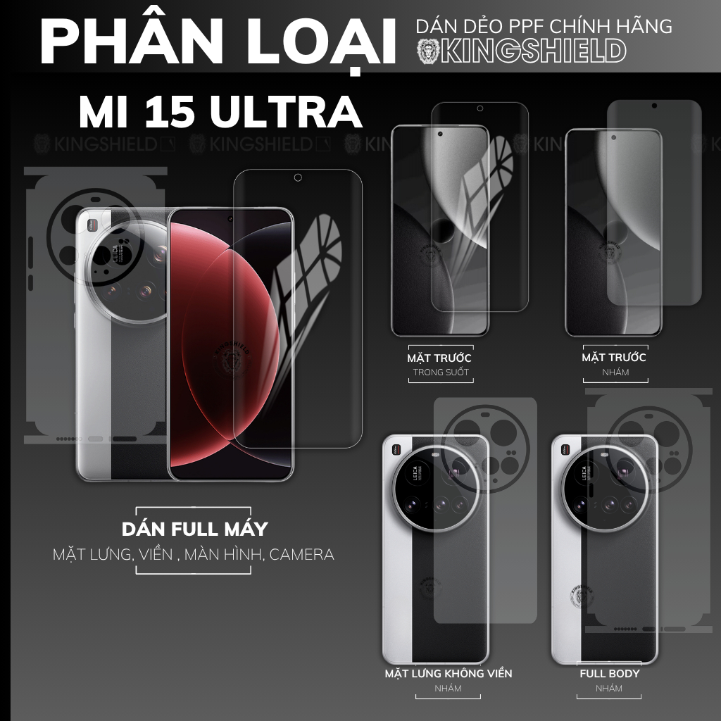 Dán PPF màn hình mặt lưng nhám full viền body chống vân tay điện thoại Xiaomi Mi 15 Ultra KINGSHIELD