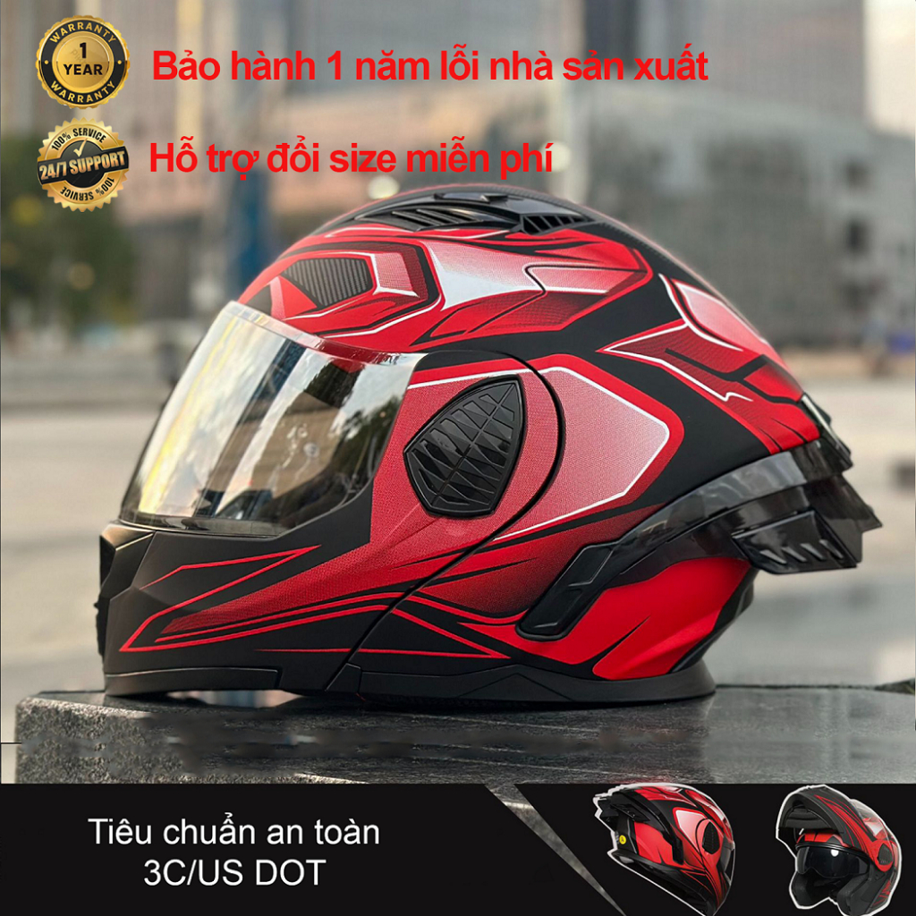 [SIII] Mũ Lật Hàm Đỏ Lửa PIRAMY P201 phong cách touring rồng chiến, chống xước, có tiêu chuẩn DOT, t