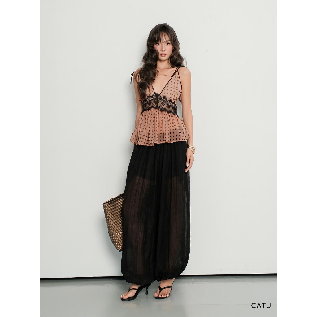 TUBYCATU Áo Yếm Voan Tơ Chấm Bi Phối Ren Mỏng Nhẹ Quyến Rũ Pinkie Dot Top | BigBuy360 - bigbuy360.vn