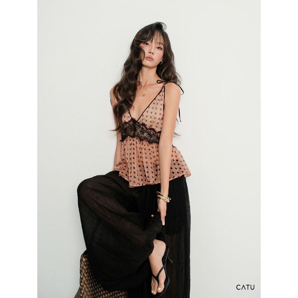 TUBYCATU Áo Yếm Voan Tơ Chấm Bi Phối Ren Mỏng Nhẹ Quyến Rũ Pinkie Dot Top | BigBuy360 - bigbuy360.vn