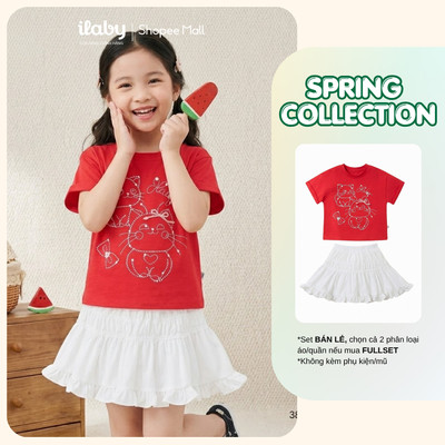 [ILABY 10-40kg] Mix set bộ hè bé gái, áo thun babytee cotton và chân váy xòe [3853+3882]