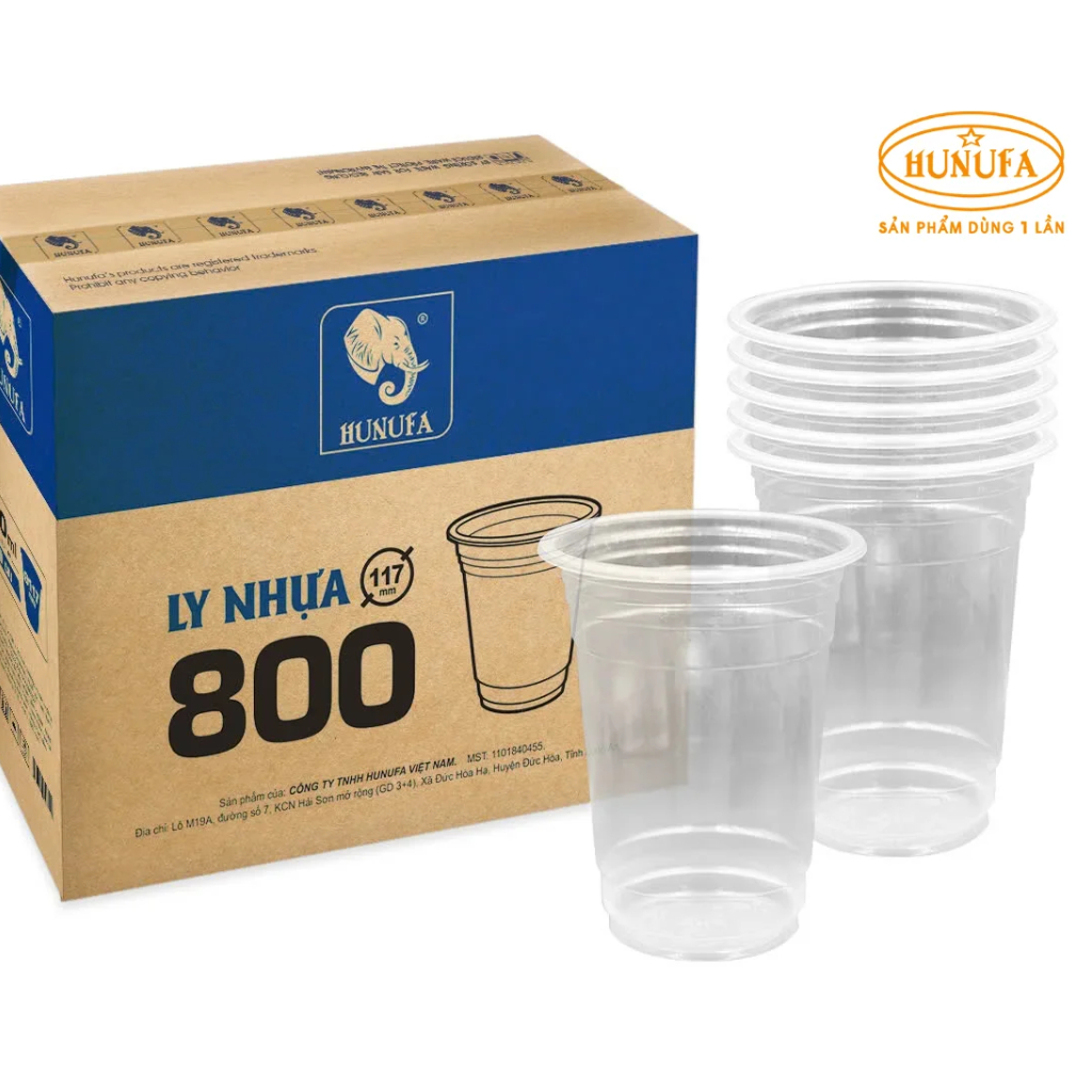 Sỉ 300 Ly Nhựa/ Cốc Nhựa PP 800ml thiêu Hunufa - Ly dùng 1 lần đựng nước mía, trà tắc,.....