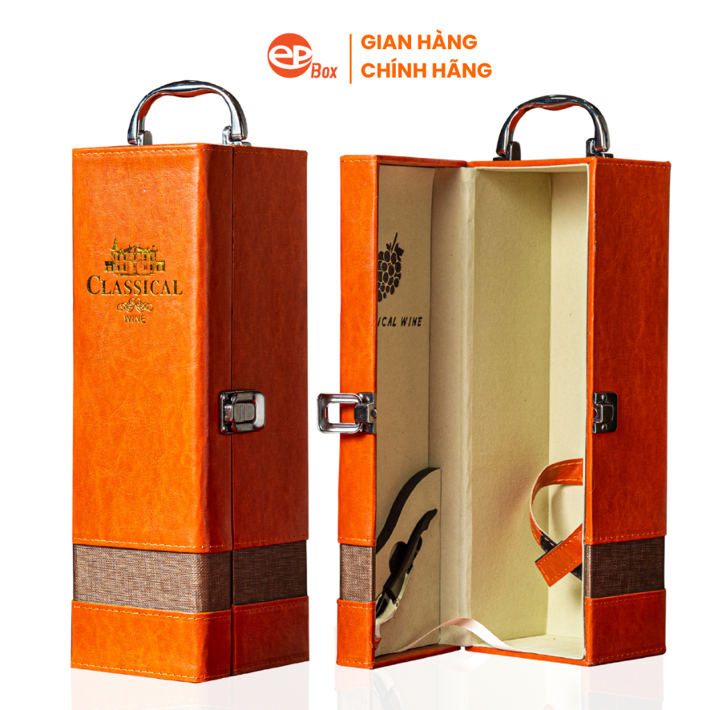 Hộp Đựng Rượu Vang Da Đôi Epvina Box Màu Cam Viền Nâu 1 Phụ Kiện