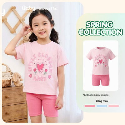 [ILABY 10-40kg] Bộ đồ bé gái, áo thun cotton in hình dễ thương phối quần đùi tăm co giãn [4015]