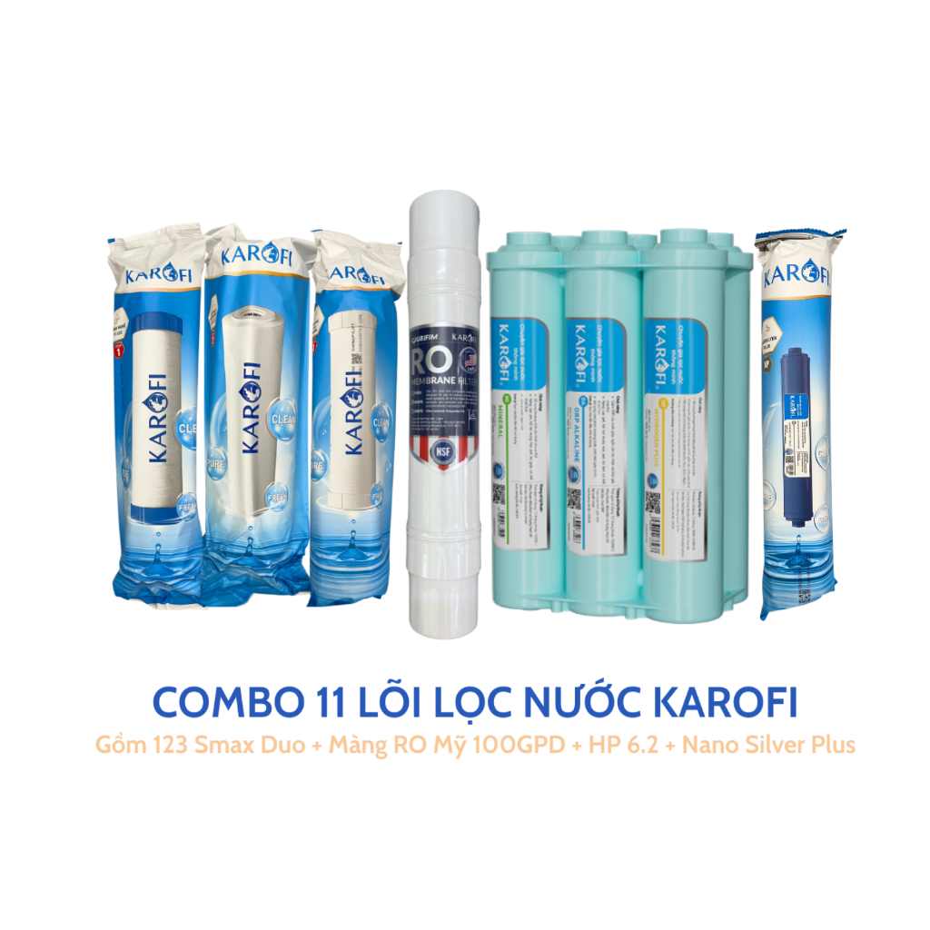 Bộ 11 Lõi Lọc Karofi KAD-D66 chính hãng - (123 Smax Duo + RO USA + HP 6.2 + Nano Silver )