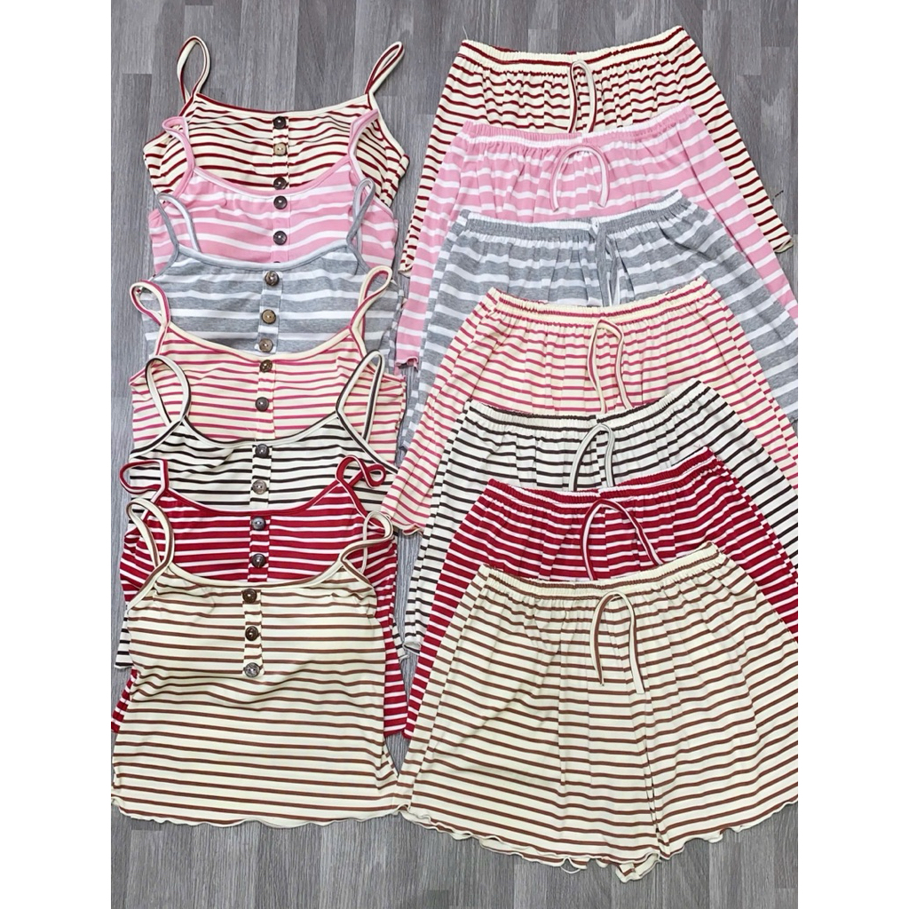 Đồ Bộ Pijama Nữ Xinh Xắn Chất Thun Sọc Mát Form Dưới 57kg (áo có mod ngực)