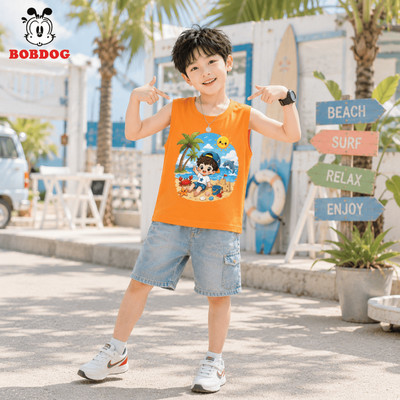 Áo ba lỗ bé trai BOBDOG, áo thun hè vải cotton co giãn thoáng mát, áo basic in hình biển cute đi học đi chơi cho bé