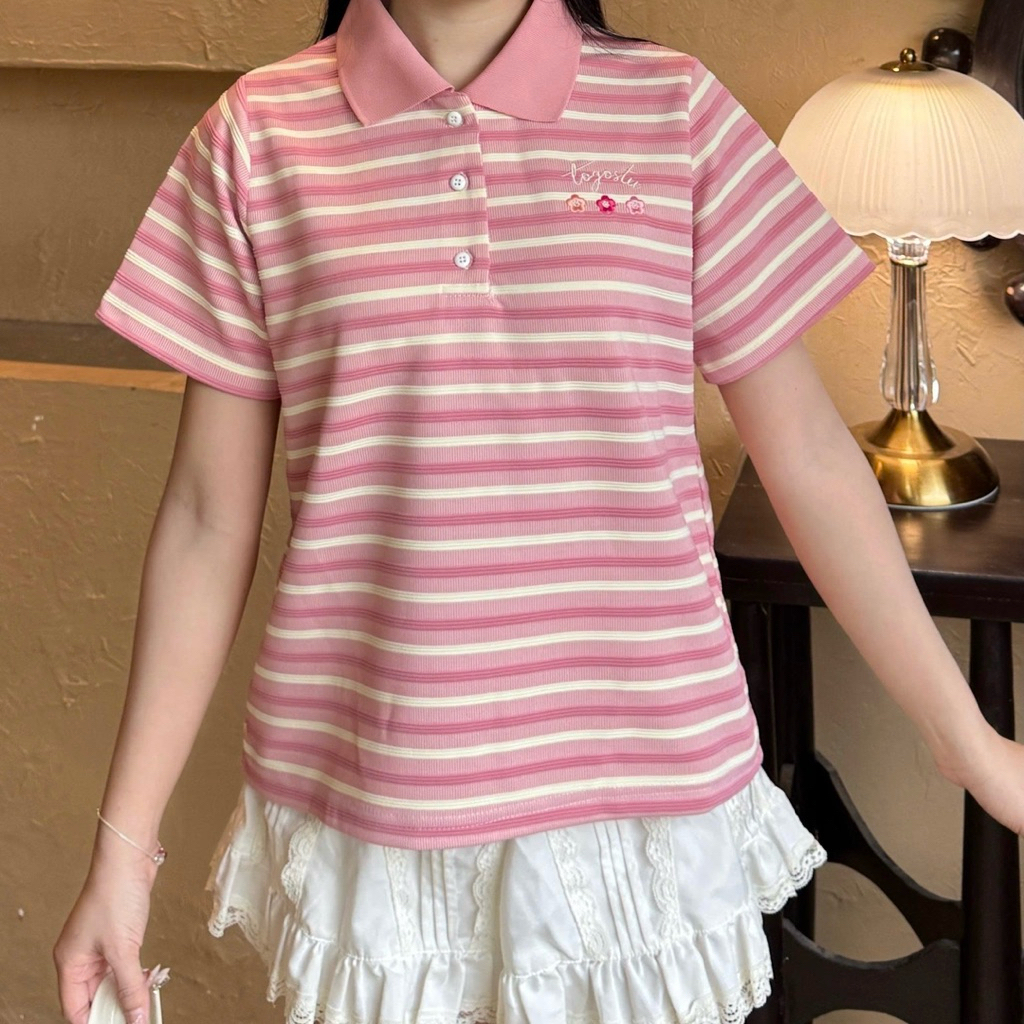 Áo Polo Nữ Chất Vải Thun Gân Sọc Nổi, Cổ Bẻ Kẻ Ngang Phong Cách Hàn Quốc -  POLO STYLE | BigBuy360 - bigbuy360.vn