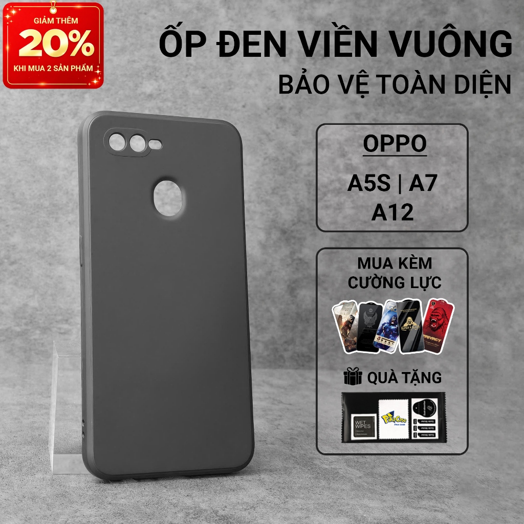 Ốp lưng Oppo A5S, A12, A7 Pikacase trơn màu đen | Ốp điện thoại Oppo dẻo bảo vệ camera đt toàn diện