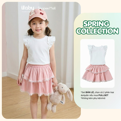 [ILABY 10-35kg] Set áo và chân váy bé gái, áo cánh tiên và chân váy xếp ly viền ren [3059 + 3367]