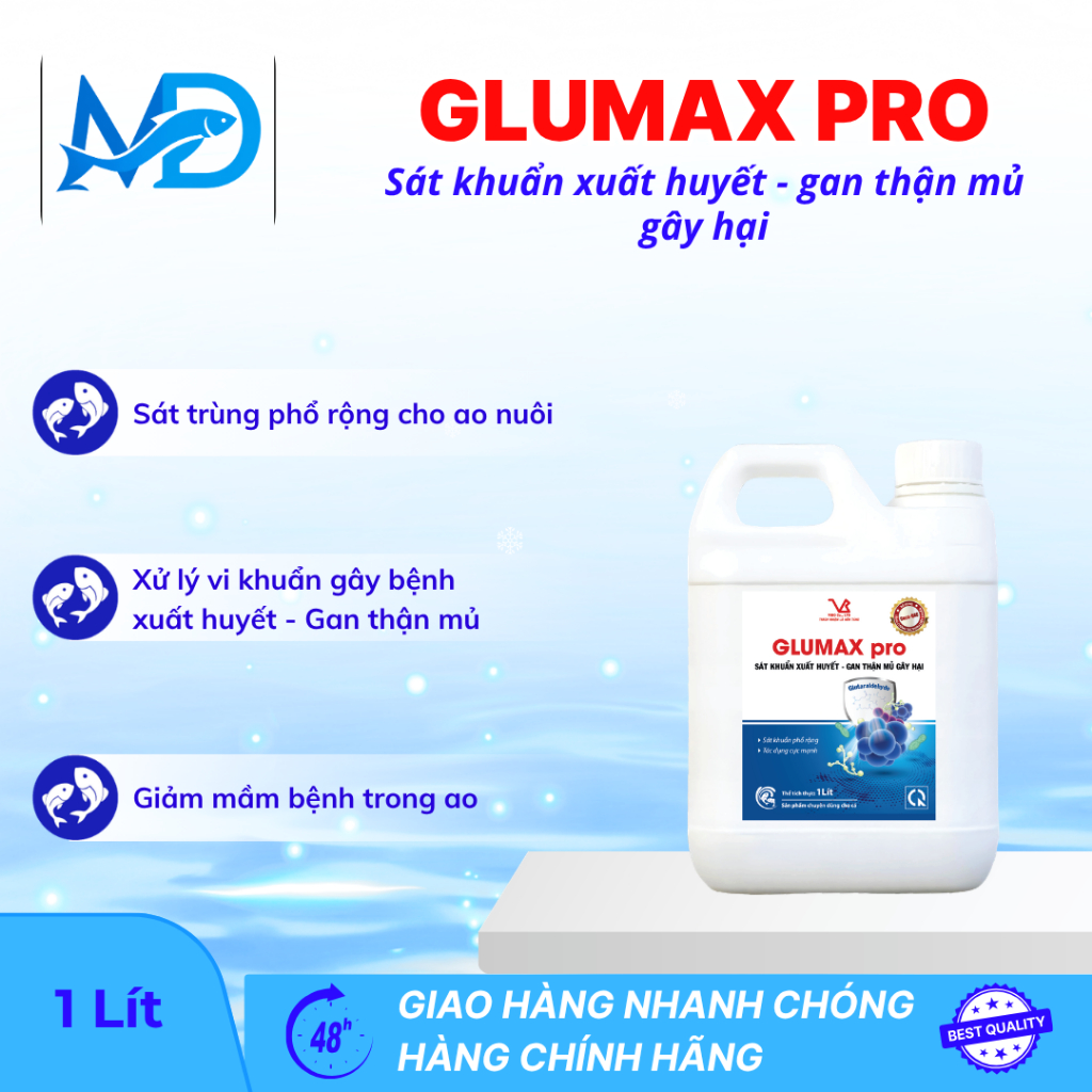 GLUMAX Pro VIBO – Xử lý nước ao nuôi, Diệt khuẩn gây bệnh xuất huyết - gan thận mủ