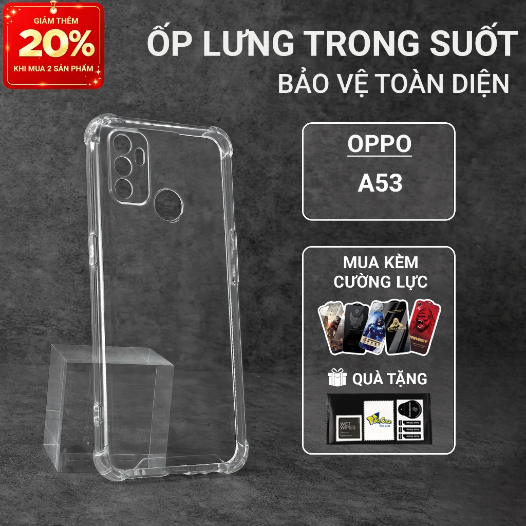 Ốp lưng Oppo A53 Pikacase trơn trong suốt | Ốp điện thoại Oppo dẻo bảo vệ camera đt toàn diện