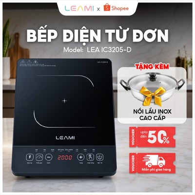 Bếp Điện Từ Đơn Leami LEA IC3205-D Công Suất 2000W Màn Hình Cảm Ứng Thông Minh (Tặng Kèm Nồi Lẩu)