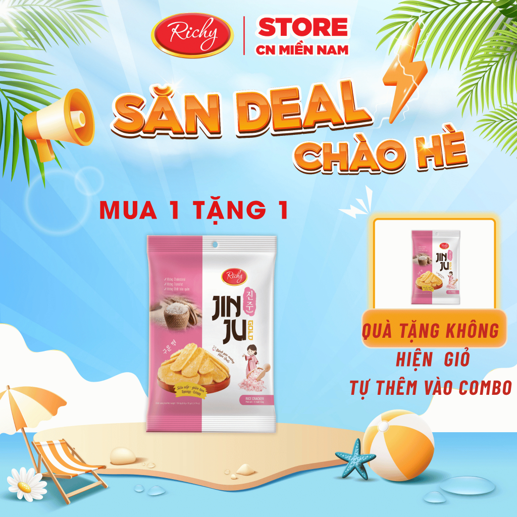 [MUA 1 TẶNG 1] Bánh gạo jinju muối hồng, bánh kẹo Richy, Date t11/2026