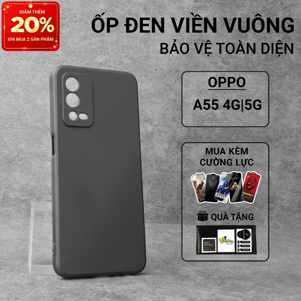 Ốp lưng Oppo A55 4G, A55 5G Pikacase trơn màu đen | Ốp điện thoại Oppo dẻo bảo vệ camera đt toàn diệ