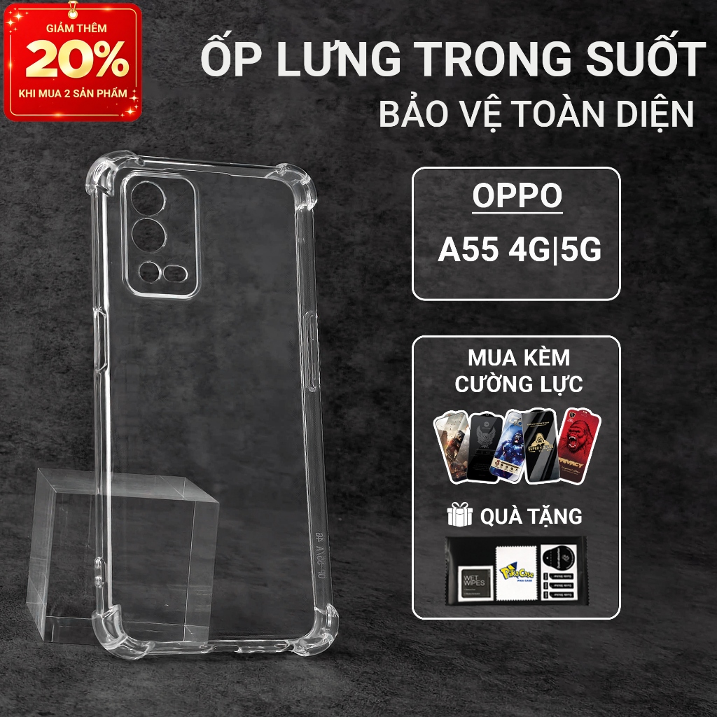 Ốp lưng Oppo A55 4G, A55 5G Pikacase trơn trong suốt | Ốp điện thoại Oppo dẻo bảo vệ camera đt toàn 