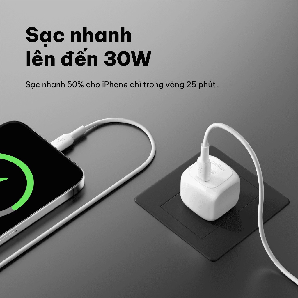 Củ sạc nhanh Belkin 20w / 30w chuẩn PD PPS  nhỏ gọn 1 cổng USB-C an toàn cho iPhone series bảo hành 2 năm | BigBuy360 - bigbuy360.vn