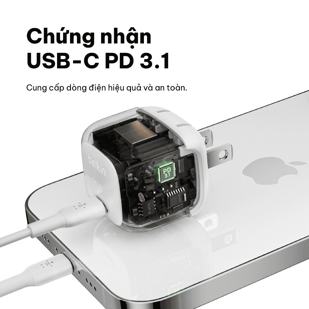 Củ sạc nhanh Belkin 20w / 30w chuẩn PD PPS  nhỏ gọn 1 cổng USB-C an toàn cho iPhone series bảo hành 2 năm | BigBuy360 - bigbuy360.vn